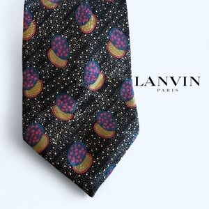 Lanvin Black Blue Purple / Pink Men's Silk Tie